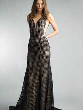D8534L Sleeveless Evening Gown - Black Nude